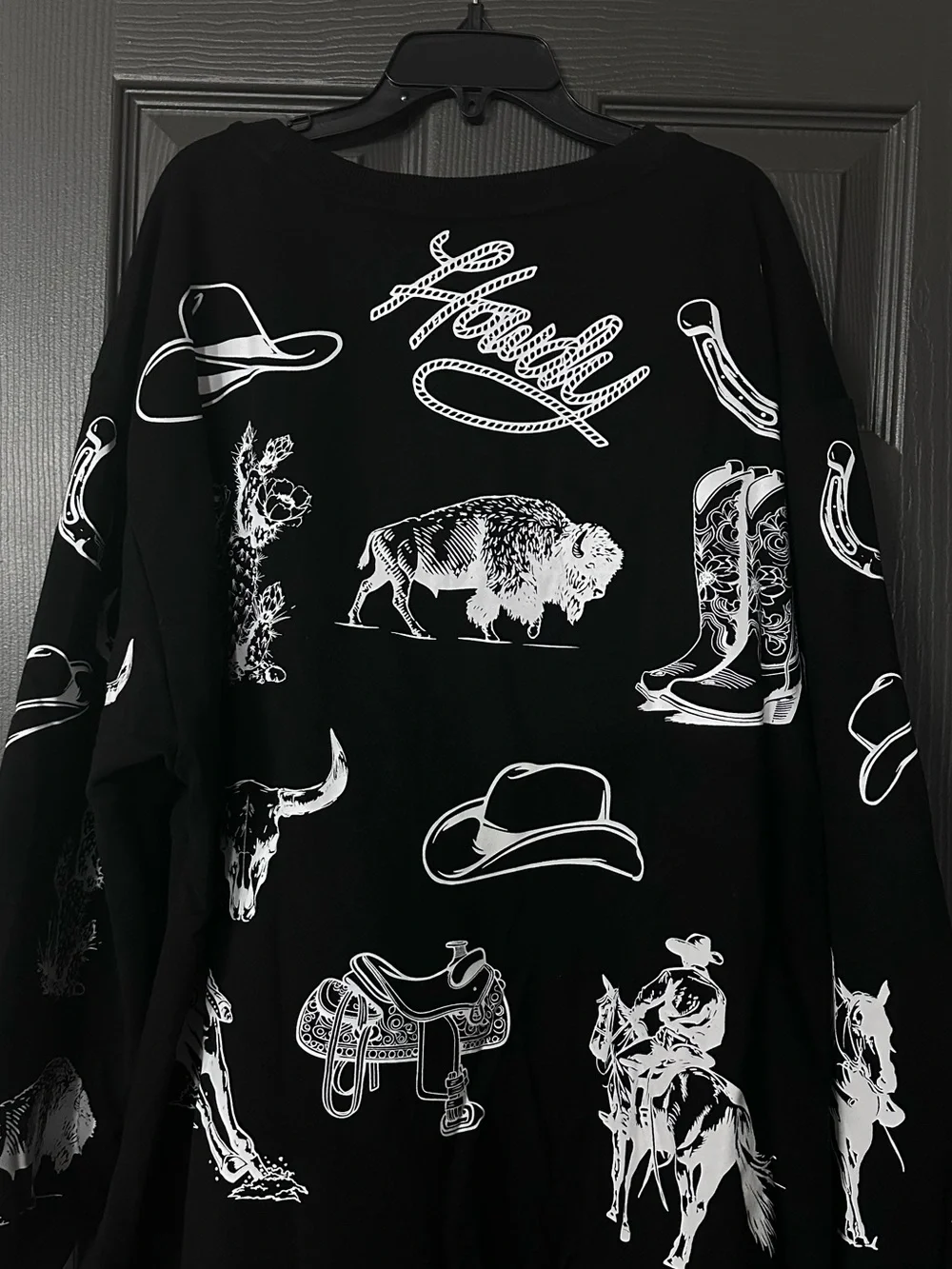 XL Lucky & Blessed Black Graphic Women’s Sweatshirt with White Western Print